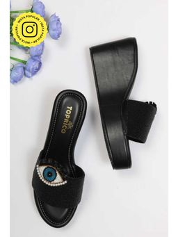 Toprico - Evil Eye High Beads Embroidered Black Heels