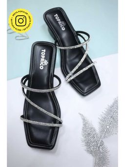 Toprico - Three Strap Embellished Black Heels