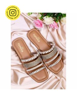 Toprico - Be Dazzled Beads Embroidered Tan Flat