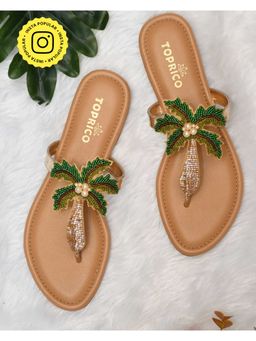 Toprico - Tropical Vibes Beads Embroidered Tan Flats