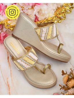 Toprico - Desi In Pastels Beads Embroidered Gold Heels