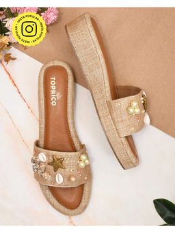 Toprico - Seas The Day Beads Embroidered Tan Heels