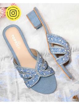 Toprico - Wings Beads Embellished Denim Heels