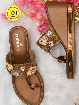 Toprico - Desi Drama Beads Embellished Brown Wedges