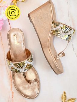 Toprico - Desi Queen Beads Embellished Rose Gold Wedges