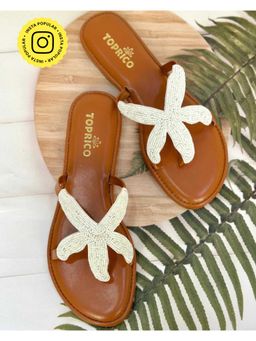 Toprico - Starfish Beads Embroidered White Flats