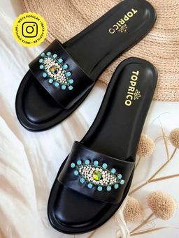 Toprico - Evil Eye Beads Embroidered Black Charms Flat