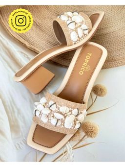 Toprico - Beach Bliss Beads Embroidered Tan Sandal Heels