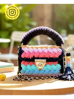 Toprico - Crochet Crossbody Handbag - Black Multi-Color