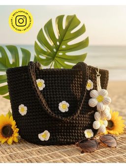 Toprico - Crochet Black Tote Handbag- Sunny
