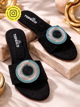 Toprico - Evil Eye Aura Black Open Toe Flats