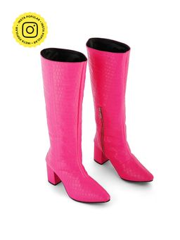 Zori World - Dezire Rosé-textured Pink Croc Knee High Boots