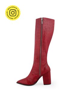 Zori World - Dezire Berry-textured Maroon Croc Knee High Boots