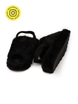 Zori World - Storm- Solid Black Faux Fur Sandals