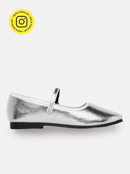 Zori World - Prosecco - Silver Mary Janes Flat Ballerinas