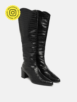 Zori World - Women Dezire - Croc Patent Black Casual Boots