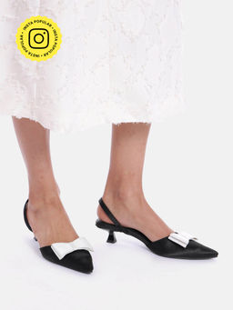 Zori World - AMERICANO - BLACK SATIN HEELS WITH WHITE BOW