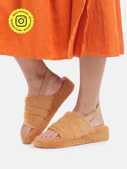 Zori World - Coco - Brown Faux Fur Flatform Sandal