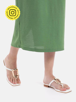 Zori World - Aura - White With Gold Buckle Flats