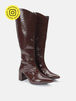Zori World - Dezire - Croc Patent Brown Casual Boots