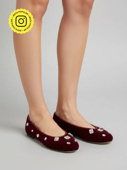 Zori World - Diamond Maroon Embellished Ballerina
