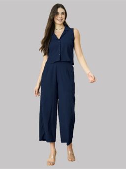 Twenty Dresses by Nykaa Fashion - Notched Lapel Collar Sleeveless Shirt with Trousers Co-Ord Set