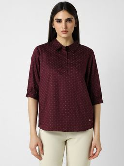 Van Heusen - Women Maroon Printed Three Fourth Sleeves Regular Fit Formal Shirt