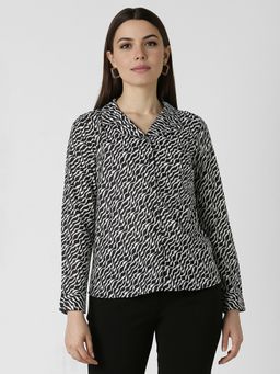 Van Heusen - Women Black Printed Full Sleeves Regular Fit Formal Shirt