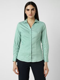 Van Heusen - Women Green Solid Full Sleeves Regular Fit Formal Shirt