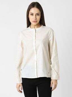 Van Heusen - Women Cream Solid Full Sleeves Regular Fit Casual Shirt