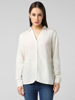 Van Heusen - Women Cream Solid Full Sleeves Regular Fit Casual Shirt