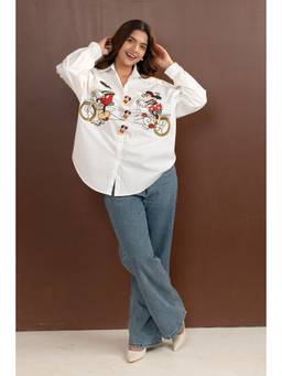 All Eyes On You - White Mickey Mouse Embroidered Shirt