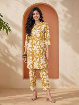 Shaily - Mustard Floral Printed Pure Flex Cotton Co-Ord Set