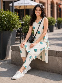 Shaily - Women's Rama Floral Printed Pure Flex Cotton Off White Co-Ord Set