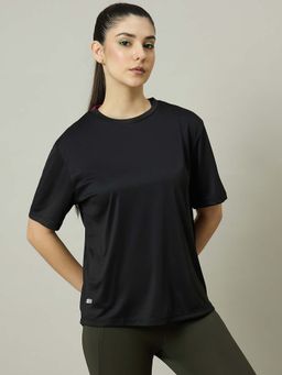 Dida - Women Black Poly Round Neck T-Shirt