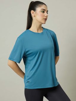 Dida - Women Blue Poly Round Neck T-Shirt