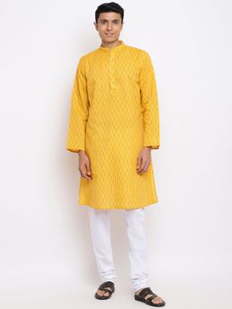 Fabindia - Yellow Linen Blend Printed Long Kurta