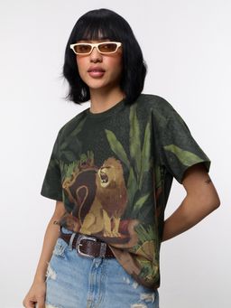 The Souled Store - TSS Originals: Roar Women Black Oversized T-Shirt