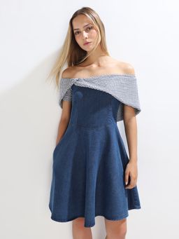 ONLY - Women Blue Solid Fit and Flare Dress