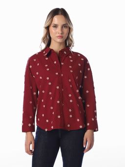 ONLY - Women Floral Regular Fit Maroon Shirt