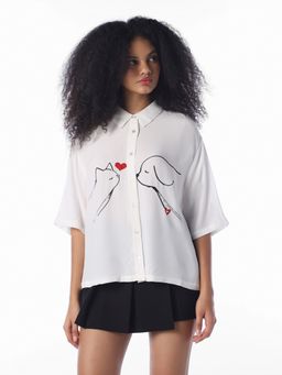 ONLY - Women Printed Oversized Fit White Shirt