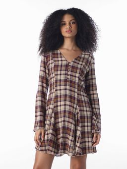 ONLY - Women Checked Fit and Flare Multicolor Mini Dress