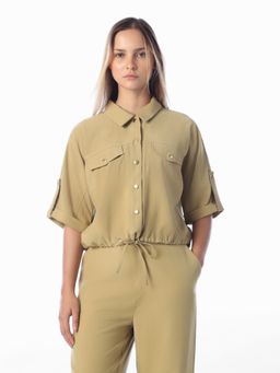 ONLY - Women Solid Regular Fit Khaki Shirt
