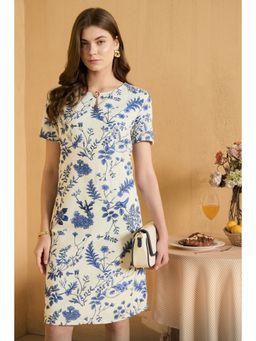 Van Heusen - Women White Floral Knee Length Casual Dress