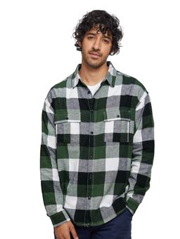 The Souled Store - Plaid: Green Black Cotton Men Utility Casual Shirts