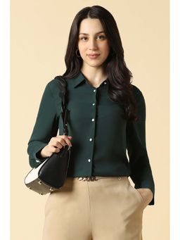 Allen Solly - Women's Green Solid Long Sleeves Shirt
