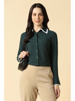 Allen Solly - Women's Green Solid Long Sleeves Shirt