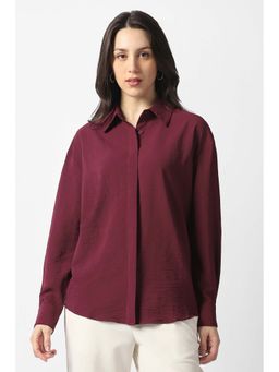 Van Heusen - Women's Maroon Solid Long Sleeves Casual Shirt