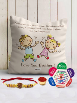 Indigifts - Love You Brother Cushion Cover with Filler - Rakhi Gift Set (12x12 inches)