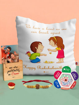 Indigifts - Happy Raksha Bandhan Cushion - Rakhi Gift Set (12x12 inches)